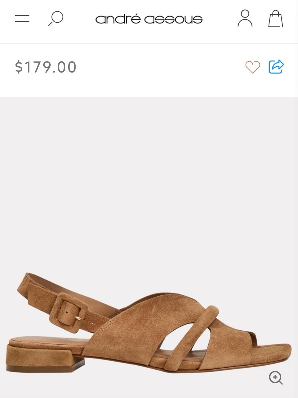 New Andre Assous Caramel Suede Low Block Heel Slingback Sandals
